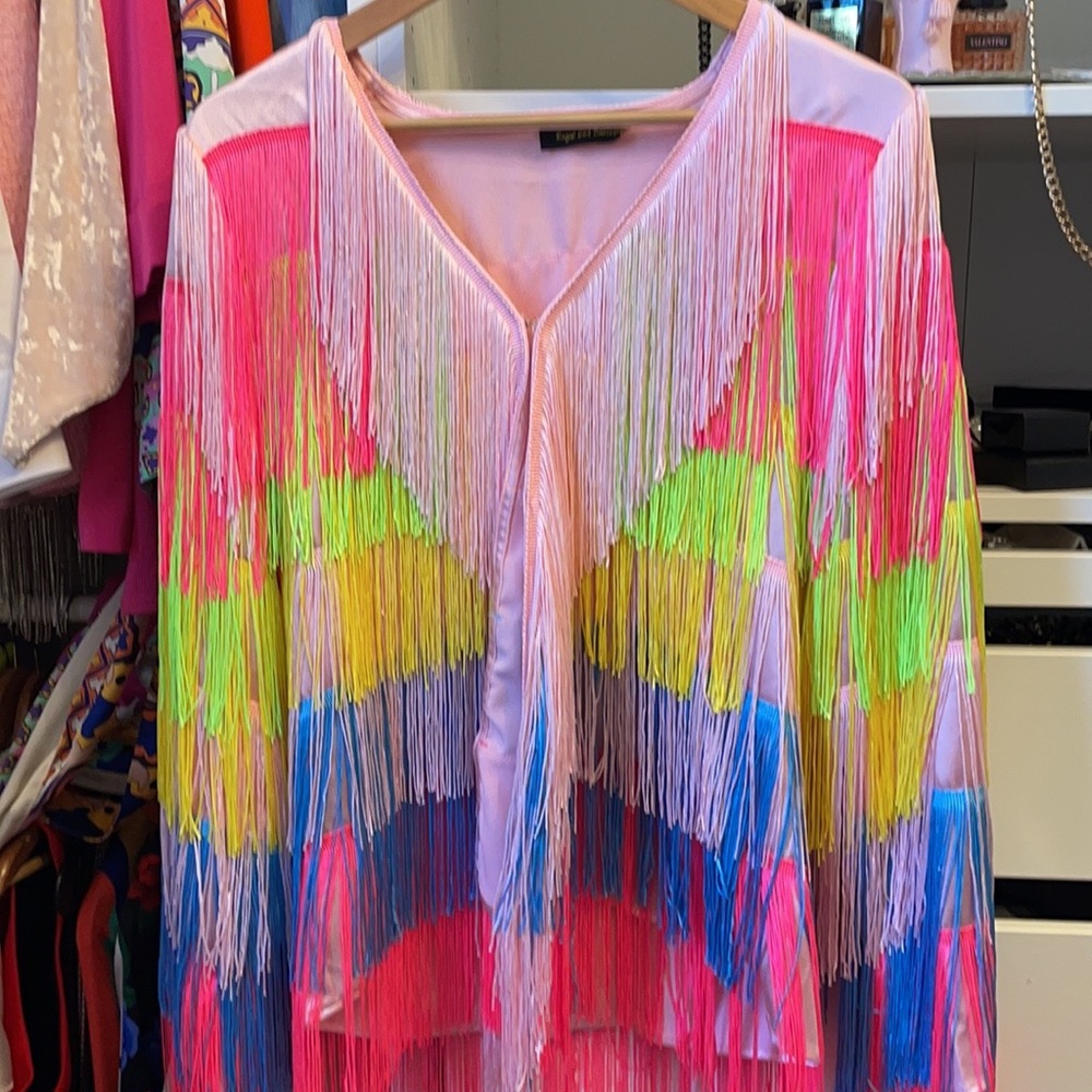 Multicolor fringe jacket